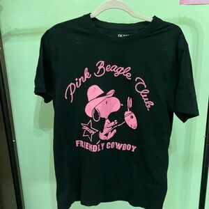 Peanuts Black T-Shirt with Pink Snoopy Graphic